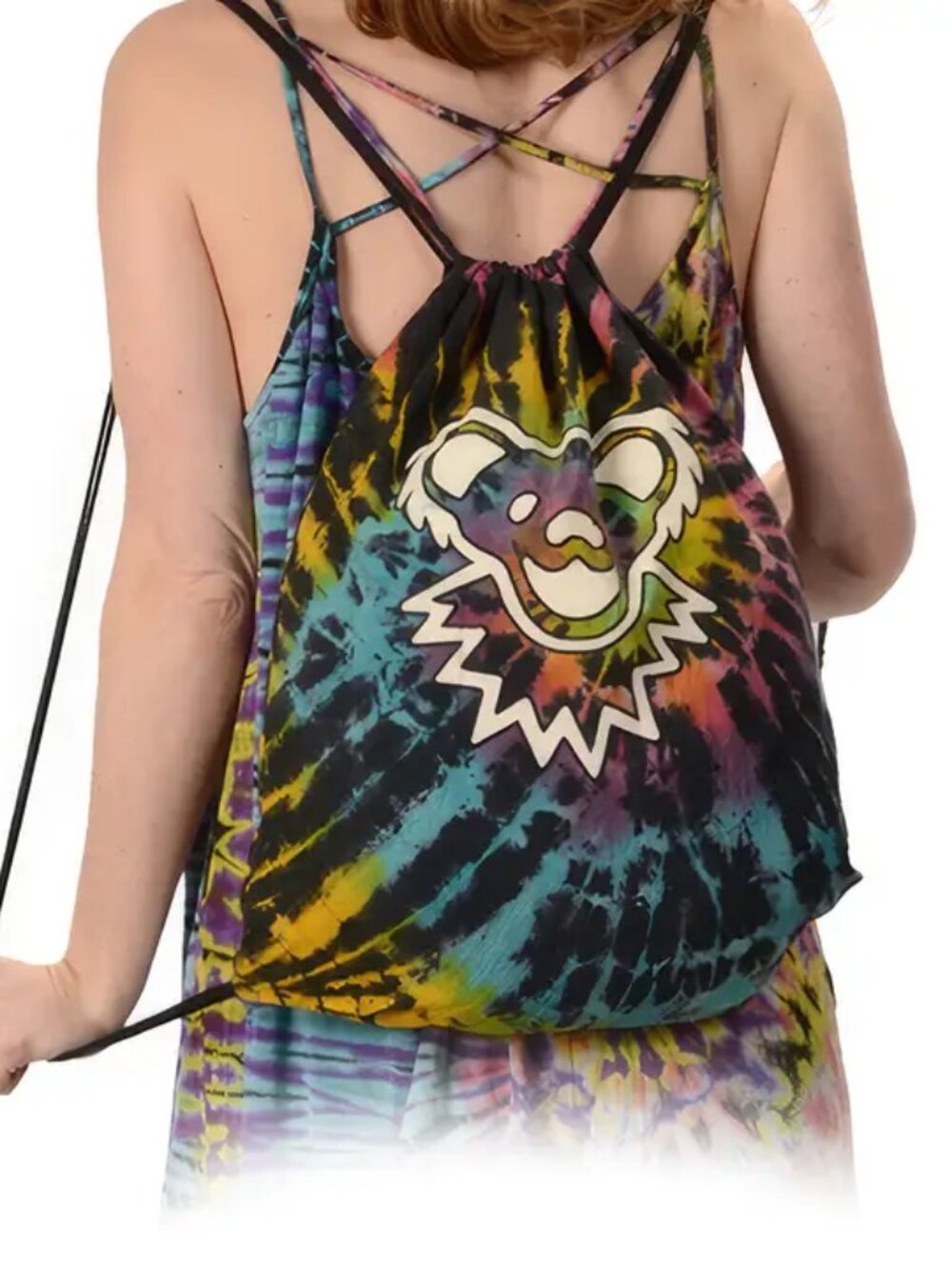 Grateful Dead Dancing Bear Face Tye Dye Drawstring Backpack
